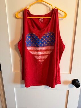 Red Sleeveless Tank with Patriotic Heart Graphic